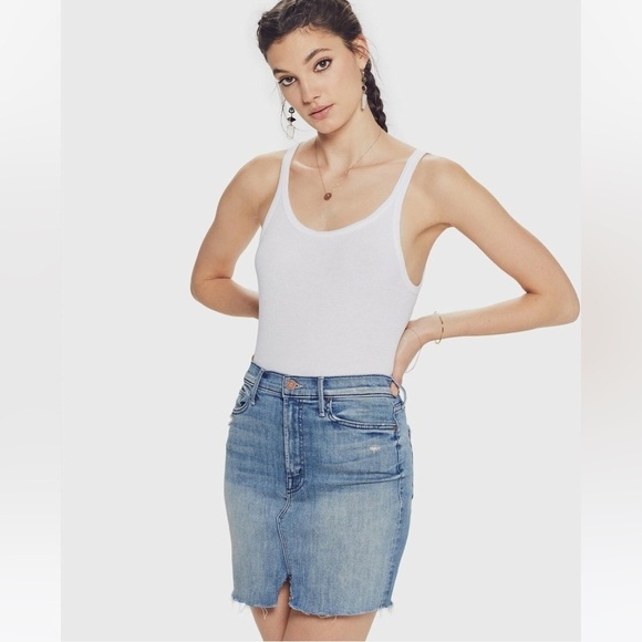 Mother The Sacred Slit Mini Denim Skirt in Where There's Smoke - Picture 2 of 14